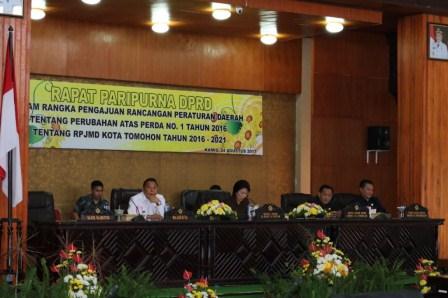 DPRD Tomohon Paripurnakan Pengajuan Ranperda Perubahan RPJMD 2016-2021