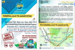 Pemerintah setempat membuat brosur dan selebaran yang juga beredar di media sosial tentang jadwal uji coba jalan tol Manado-Bitung.