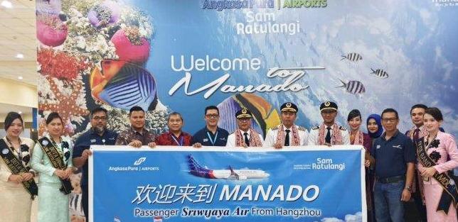 Penerbangan Perdana Sriwijaya Air Rute Hangzhou – Manado Membawa 183 Turis