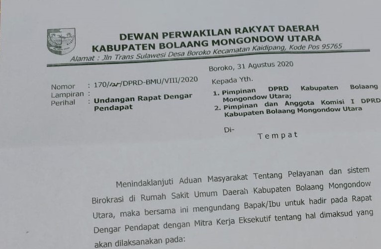 Besok, DPRD Bolmut Hearing RSUD