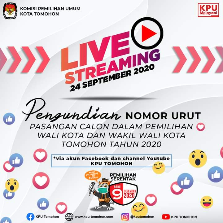 KPU Tomohon: Saksikan live Streaming Cabut Nomor Urut Paslon