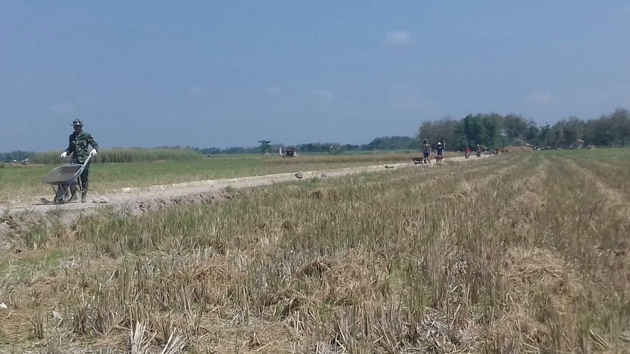 Satgas TMMD Dan Masyarakat Dorong Adonan Cor Ke Titik Lokasi Pengecoran Jalan Satgas TMMD Dan Masyarakat Dorong Adonan Cor Ke Titik Lokasi Pengecoran Jalan
