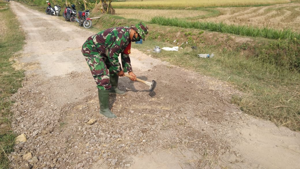 Pagi Pagi Sudah bergoyang Cangkul satgas Pra TMMD Sebagai Alat Serba Guna