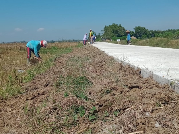 Warga Desa Tamansari Laksanakan Perapihan Jalan Setelah Selesai Dilaksanakan Pengecoran