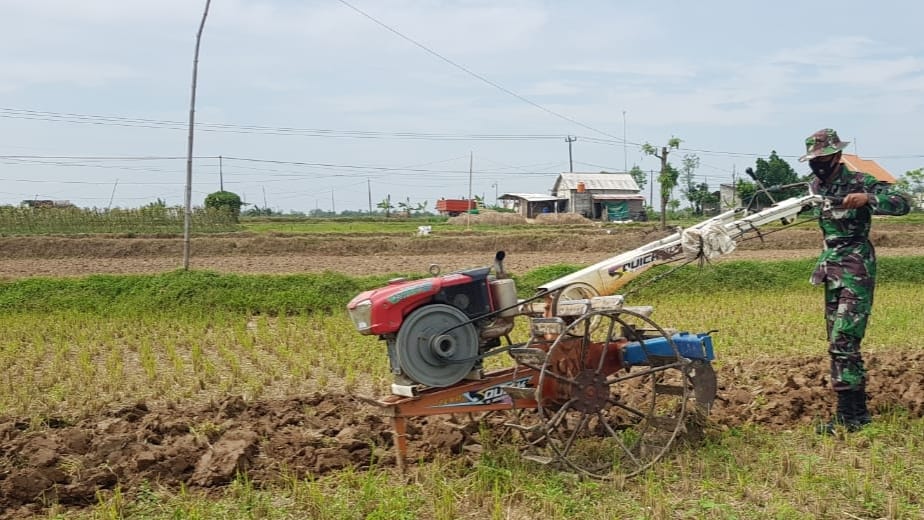 Gunakan Traktor Satgas TMMD Terjun Langsung Bantu Warga Bajak Sawah