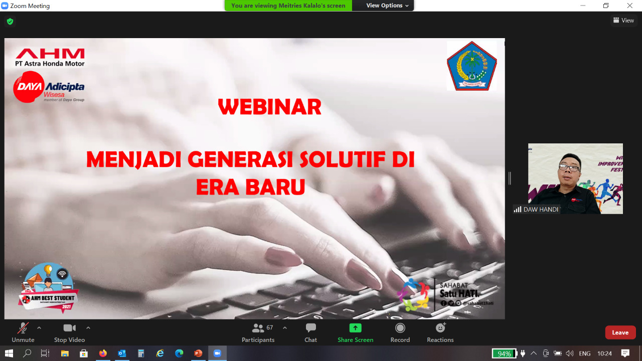 Honda Gelar Webinar Best Student dan Edukasi Keselamatan Berkendara  Untu  SMA/SMK se Sulut