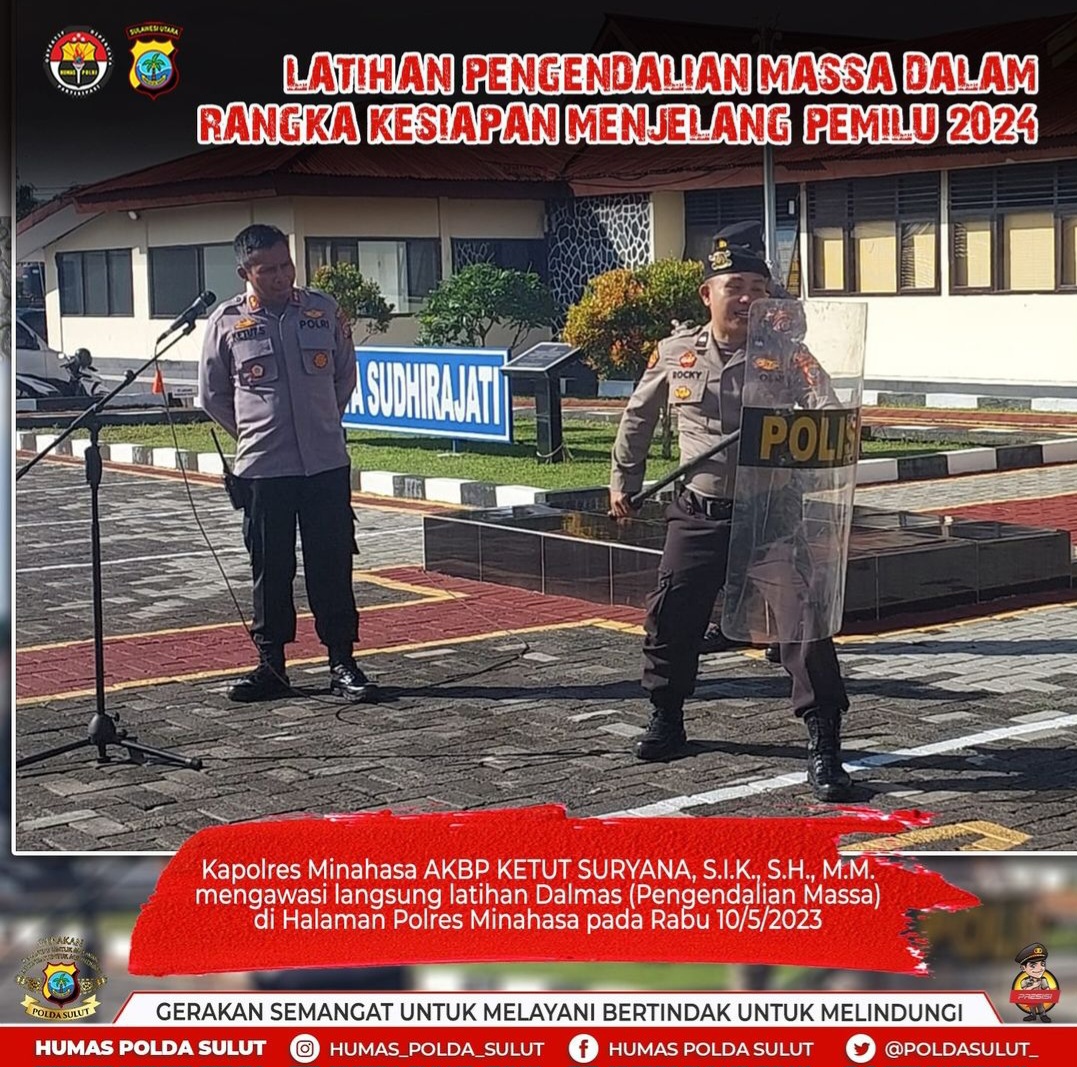 Polres Minahasa Gelar Latihan Pengendalian Massa Dalam Rangka Kesiapan Pemilu 2024