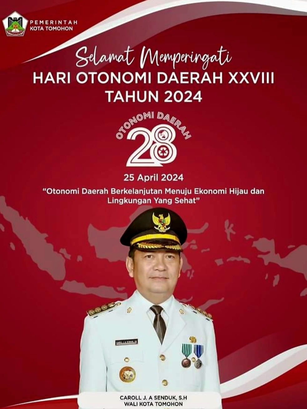 Pemkot Tomohon Gelar Upacara Hari Otonomi Daerah XXVIII Tahun 2024