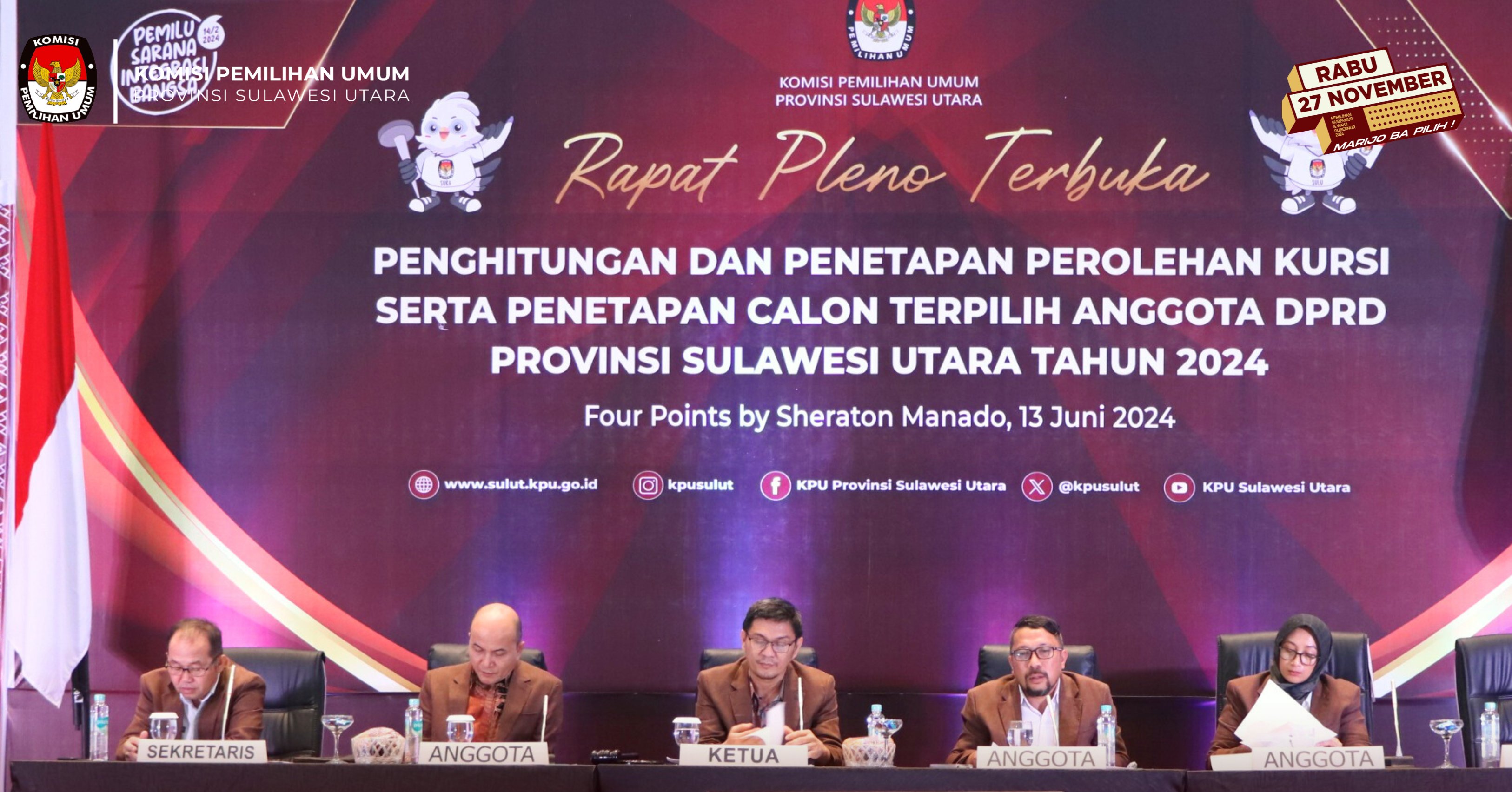 KPU Sulut Tetapkan Perolehan Kursi dan Calon Terpilih Anggota DPRD Sulawesi Utara