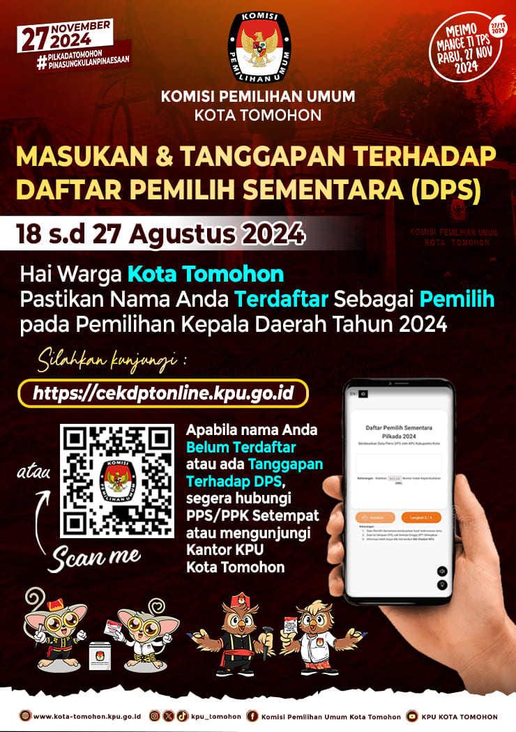 KPU Kota Tomohon: Pastikan Nama Anda Terdaftar Sebagai Pemilih Pilkada Tahun 2024