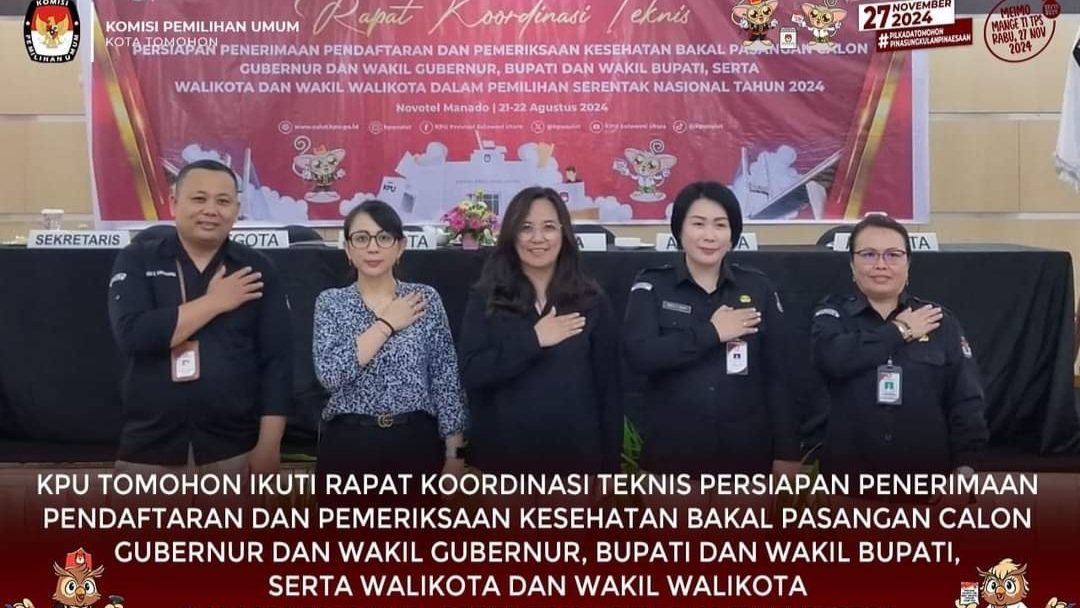 KPU Tomohon Ikuti Rakor Penerimaan Pendaftaran dan Pemeriksaan Kesehatan Bapaslon Pilkada 2024 KPU Tomohon Ikuti Rakor Penerimaan Pendaftaran dan Pemeriksaan Kesehatan Bapaslon Pilkada 2024