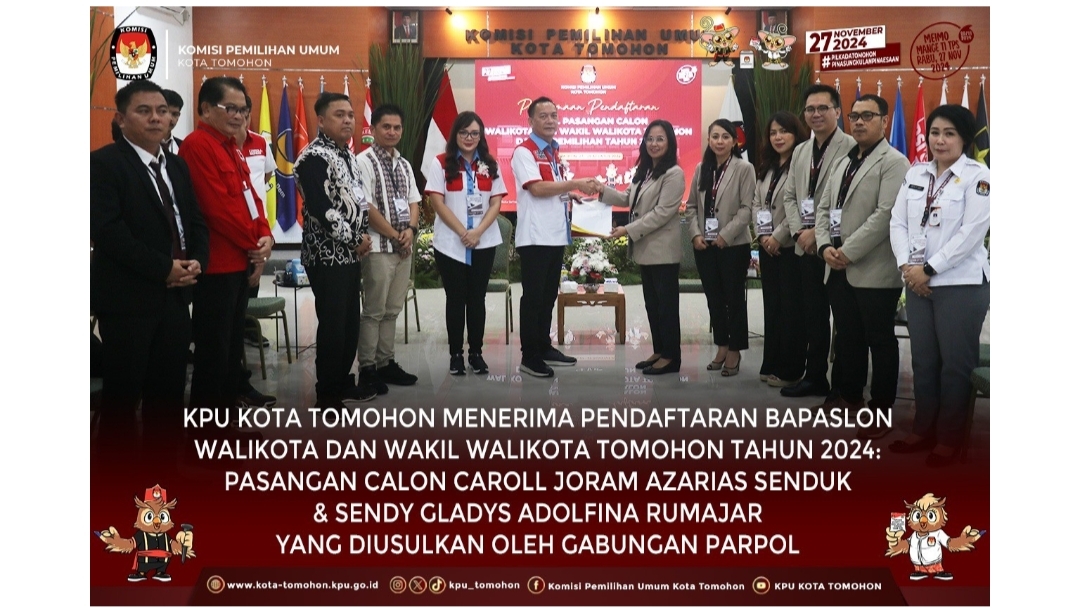 KPU Tomohon Terima Pendaftaran Bacalon Pilkada Tomohon Caroll-Sendy