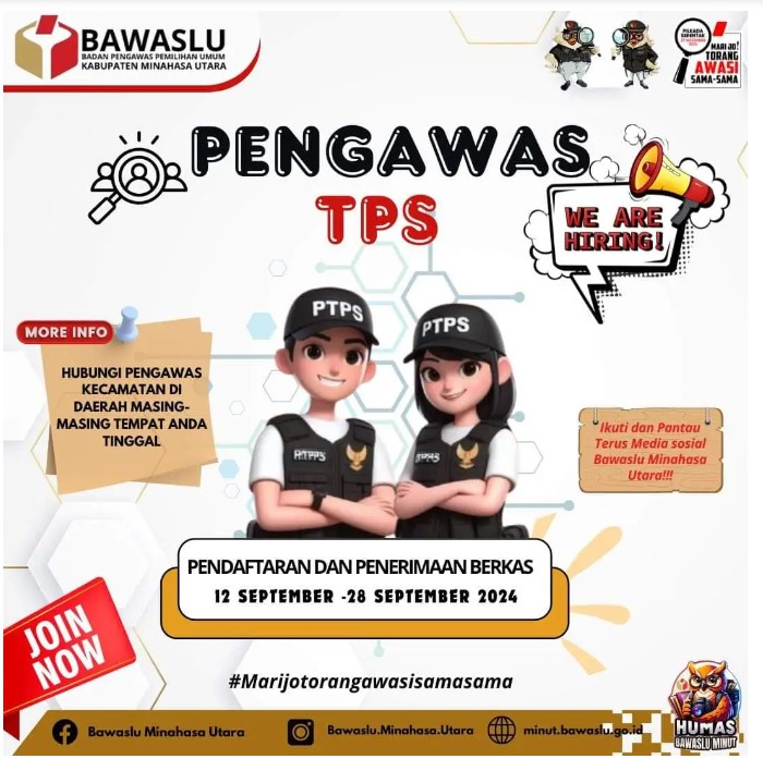 Bawaslu Minut Buka Pendaftaran Pengawas TPS