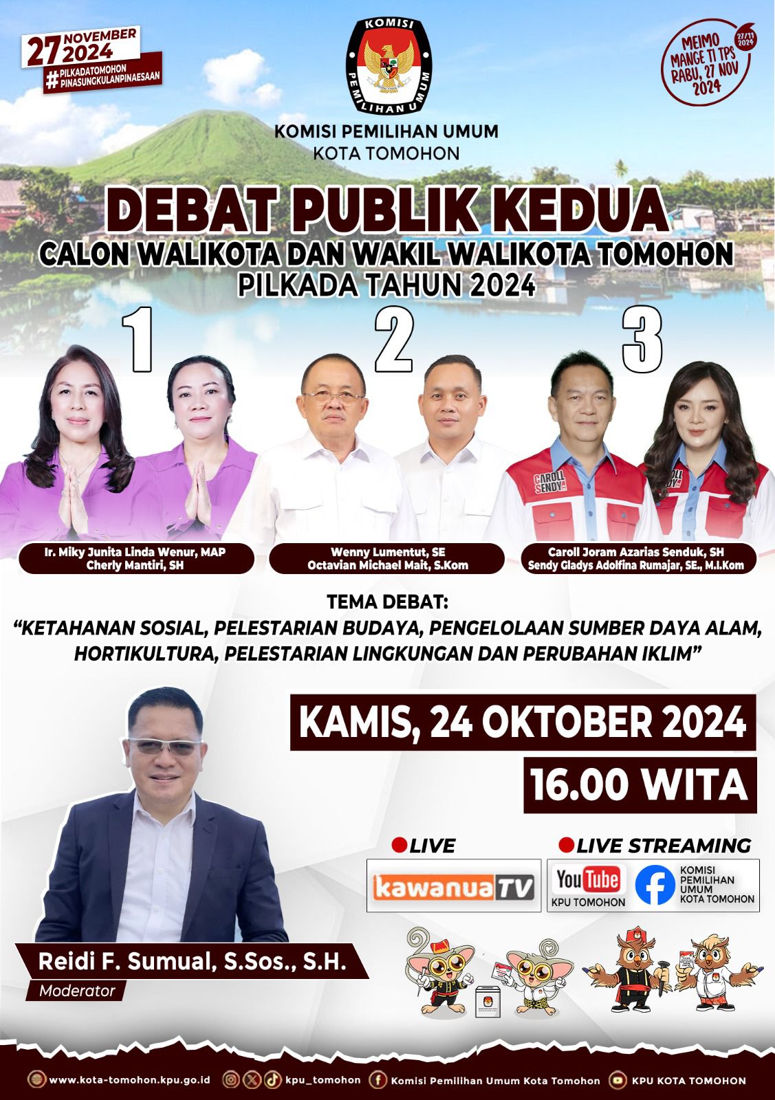 KPU Tomohon Debat Publik Kedua, Pasangan Calon Walikota dan Wakil Walikota Tomohon Pilkada Tahun 2024